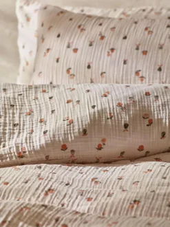 Next Crinkle Muslin 100% Cotton Duvet Cover and Pillowcase Set Natural Fruit Peach