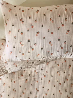 Next Crinkle Muslin 100% Cotton Duvet Cover and Pillowcase Set Natural Fruit Peach