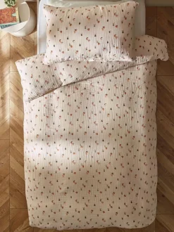 Next Crinkle Muslin 100% Cotton Duvet Cover and Pillowcase Set Natural Fruit Peach