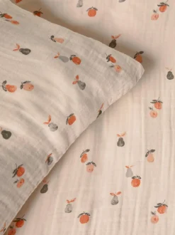 Next Crinkle Muslin 100% Cotton Duvet Cover and Pillowcase Set Natural Fruit Peach