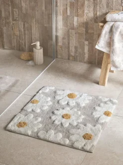 Next Daisy 100% Cotton Shower Mat Natural Grey Clearance