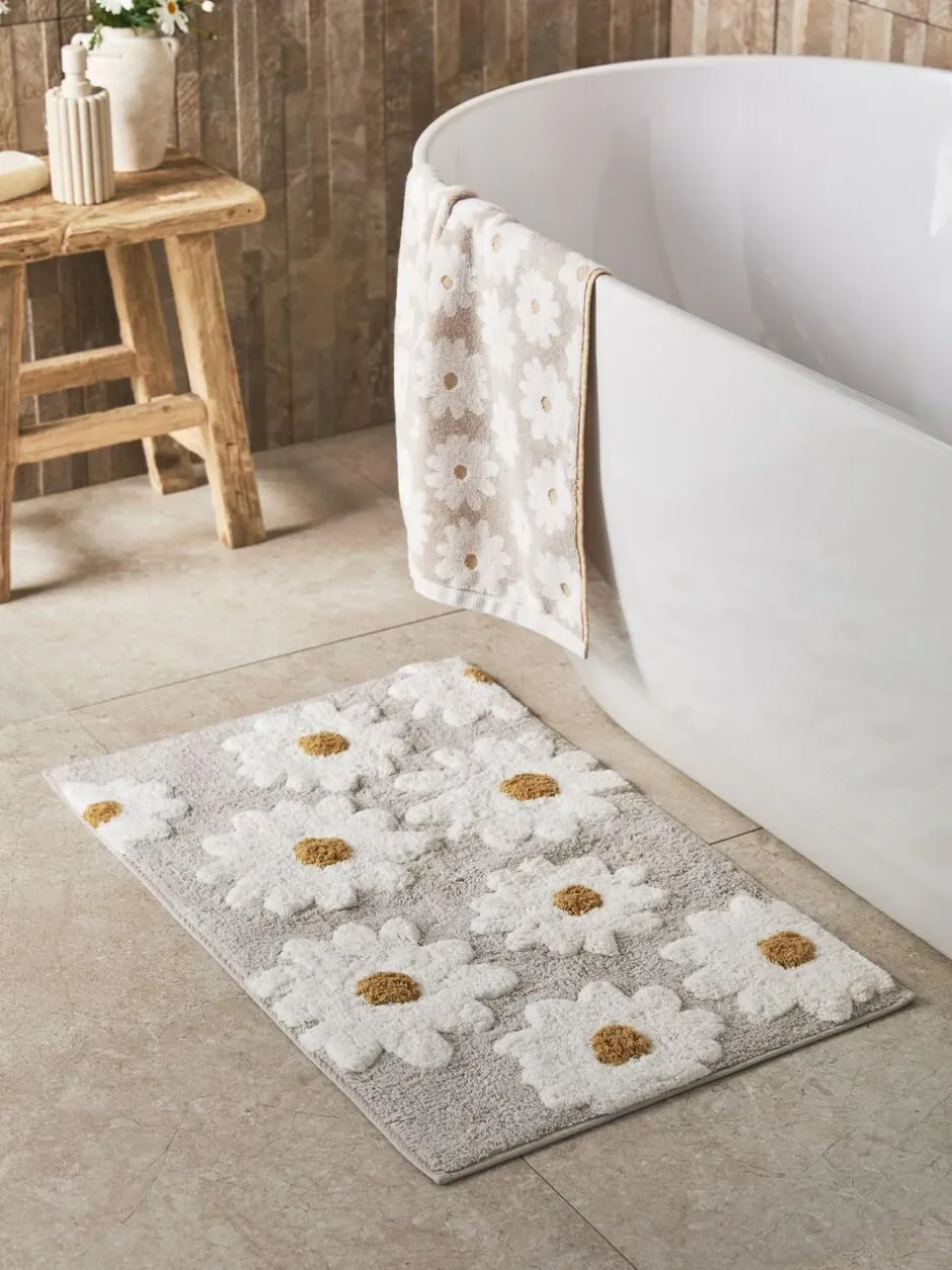 Next Daisy 100% Cotton Bath Mat Natural Grey Clearance