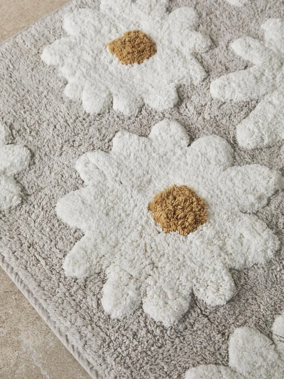Next Daisy 100% Cotton Bath Mat Natural Grey Clearance