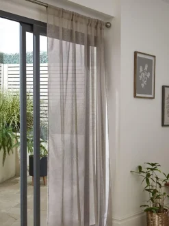 Next Linen Look Voile Slot Top Sheer Panel Curtain Natural Clearance