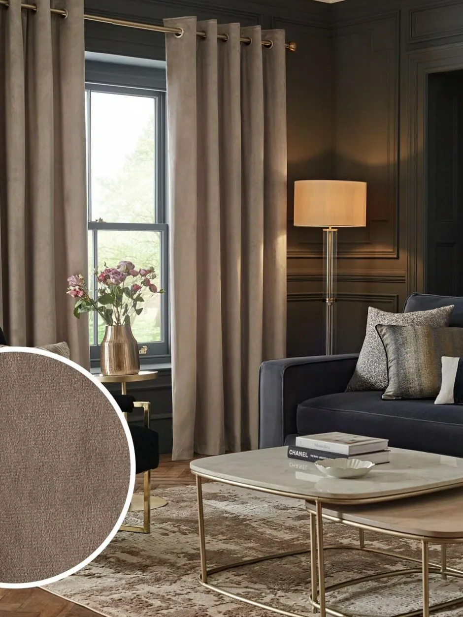 Next Natural Mink Matte Velvet Super Thermal Curtains Clearance