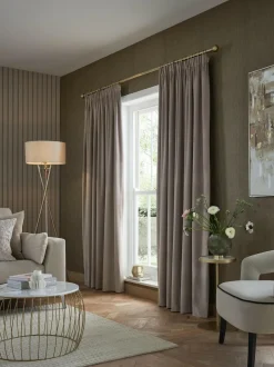Next Natural Mink Matte Velvet Pencil Pleat Blackout/Thermal Curtains Hot