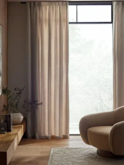 Next Natural N. Premium Collection 100% Linen Wave Header Lined Curtains