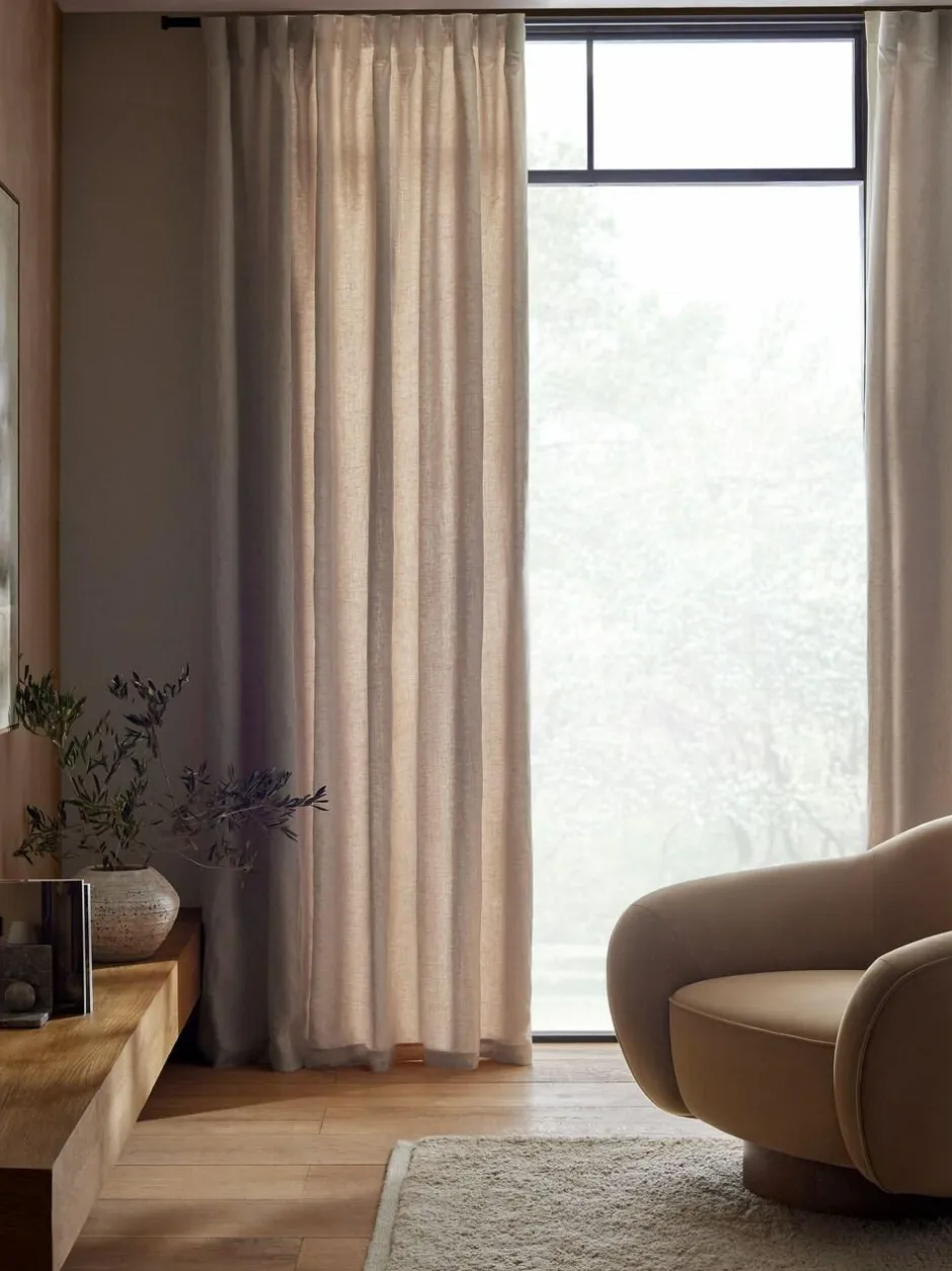 Next Natural N. Premium Collection 100% Linen Wave Header Lined Curtains