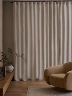 Next Natural N. Premium Collection 100% Linen Wave Header Lined Curtains