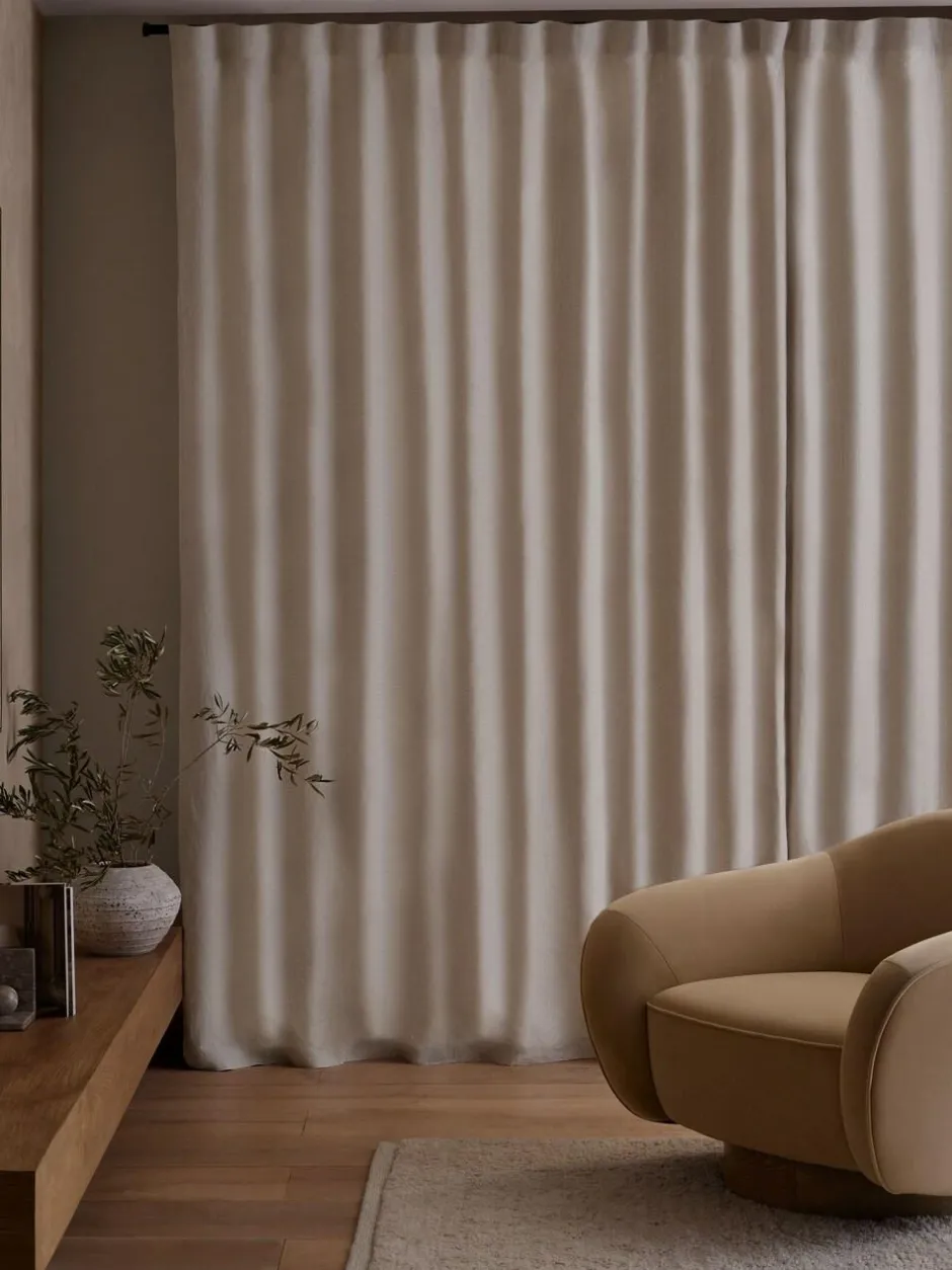 Next Natural N. Premium Collection 100% Linen Wave Header Lined Curtains