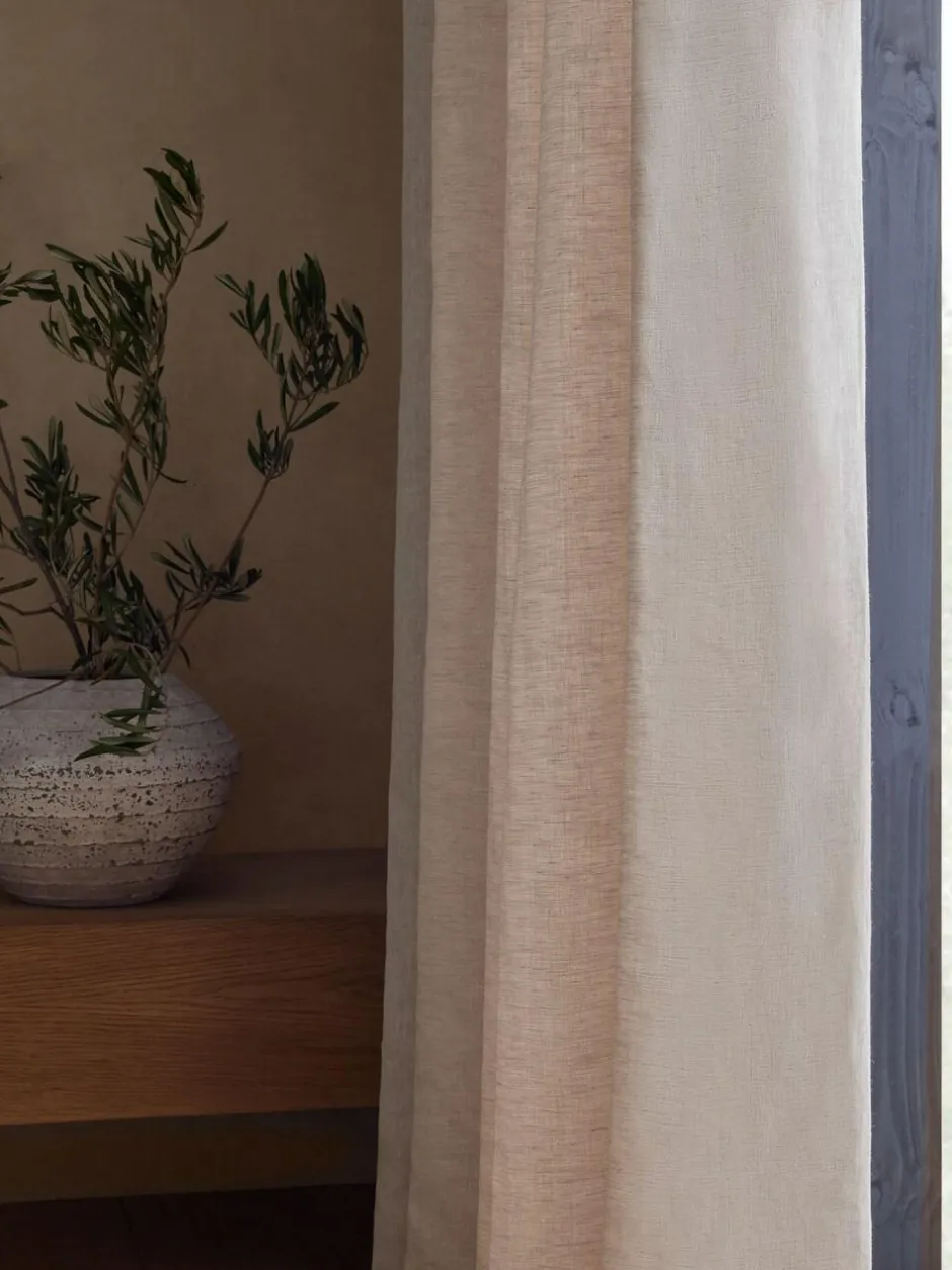 Next Natural N. Premium Collection 100% Linen Wave Header Lined Curtains