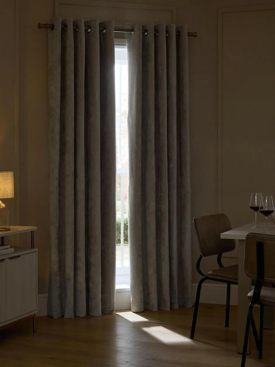 Next Plush Chenille Blackout/Thermal Eyelet Curtains Natural Clearance