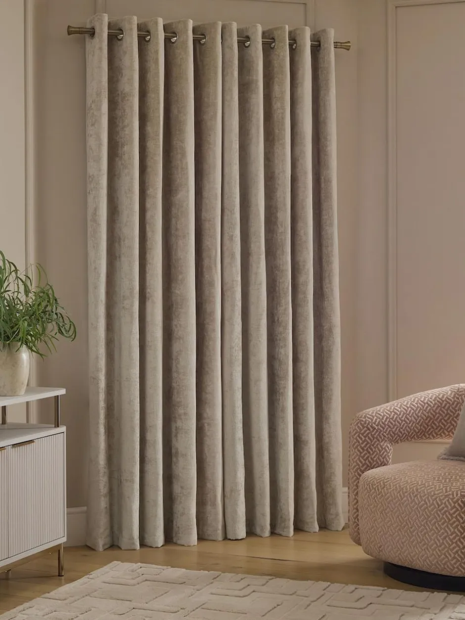 Next Plush Chenille Super Thermal Eyelet Curtains Natural Clearance