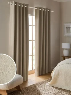 Next Soft Marl Blackout/Thermal Eyelet Curtains Natural Sale