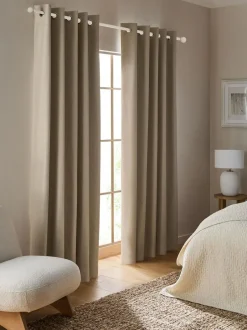 Next Soft Marl Blackout/Thermal Eyelet Curtains Natural Sale