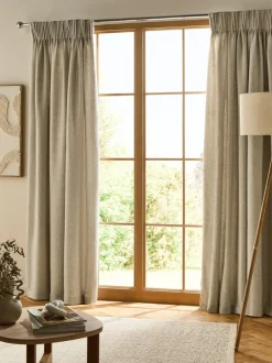 Next Soft Weave Linen Blend Pencil Pleat Lined Curtains Natural Discount