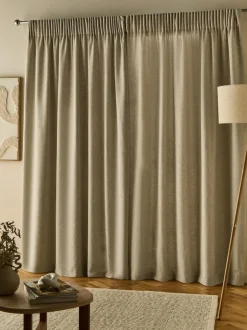 Next Soft Weave Linen Blend Pencil Pleat Lined Curtains Natural Discount