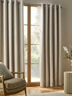 Next Soft Weave Linen Blend Blackout/Thermal Eyelet Curtains Natural Best