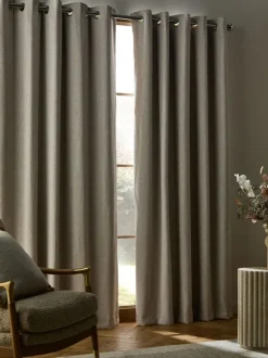 Next Soft Weave Linen Blend Blackout/Thermal Eyelet Curtains Natural Best