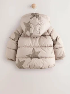 Next Baby Puffer Jacket (0mths-2yrs) Natural Star All Over Printed New