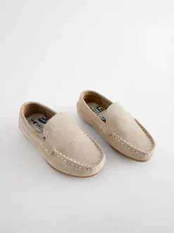 Next Standard Fit (F) Suede Slip-Ons Loafer Shoes Natural Stone Sale