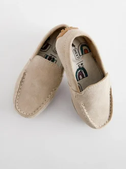 Next Standard Fit (F) Suede Slip-Ons Loafer Shoes Natural Stone Sale