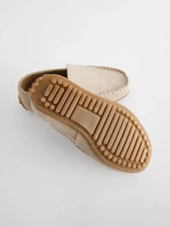 Next Wide Fit (G) Suede Slip-Ons Loafer Shoes Natural Stone New
