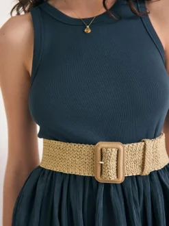 Next Natural/Gold Wide Raffia Effect Belt Online