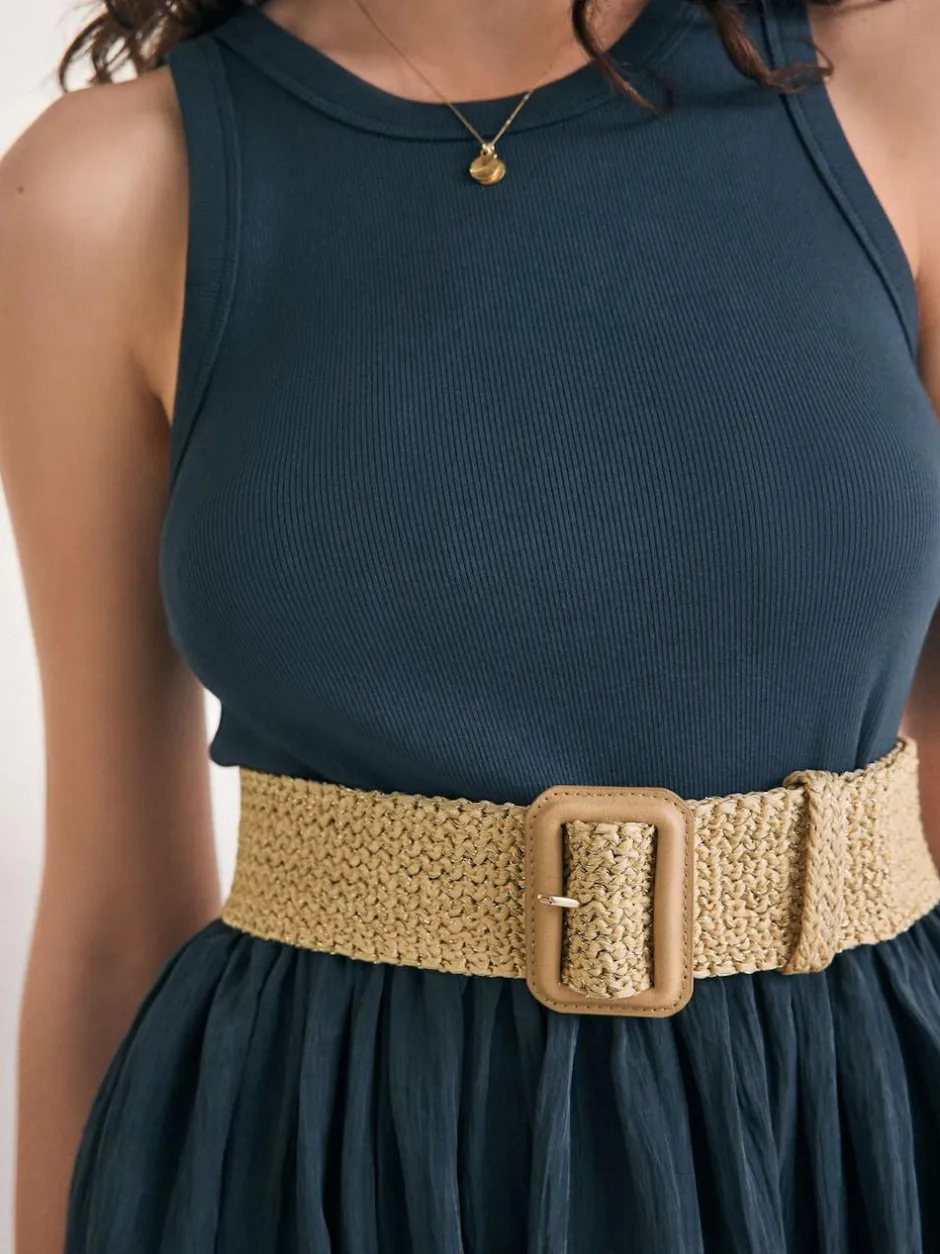 Next Natural/Gold Wide Raffia Effect Belt Online