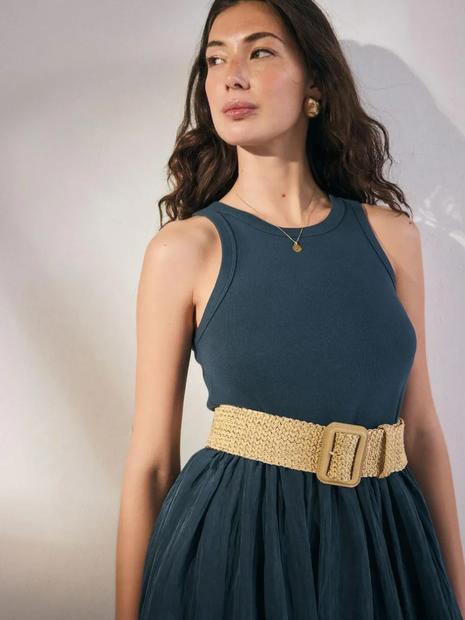 Next Natural/Gold Wide Raffia Effect Belt Online