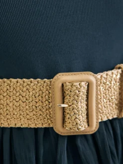 Next Natural/Gold Wide Raffia Effect Belt Online