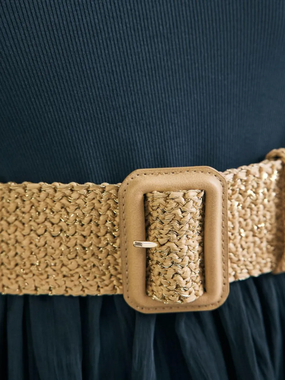 Next Natural/Gold Wide Raffia Effect Belt Online