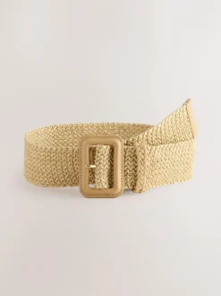 Next Natural/Gold Wide Raffia Effect Belt Online