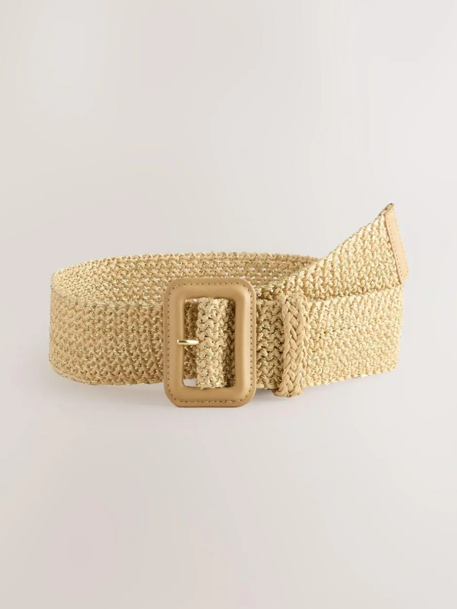 Next Natural/Gold Wide Raffia Effect Belt Online