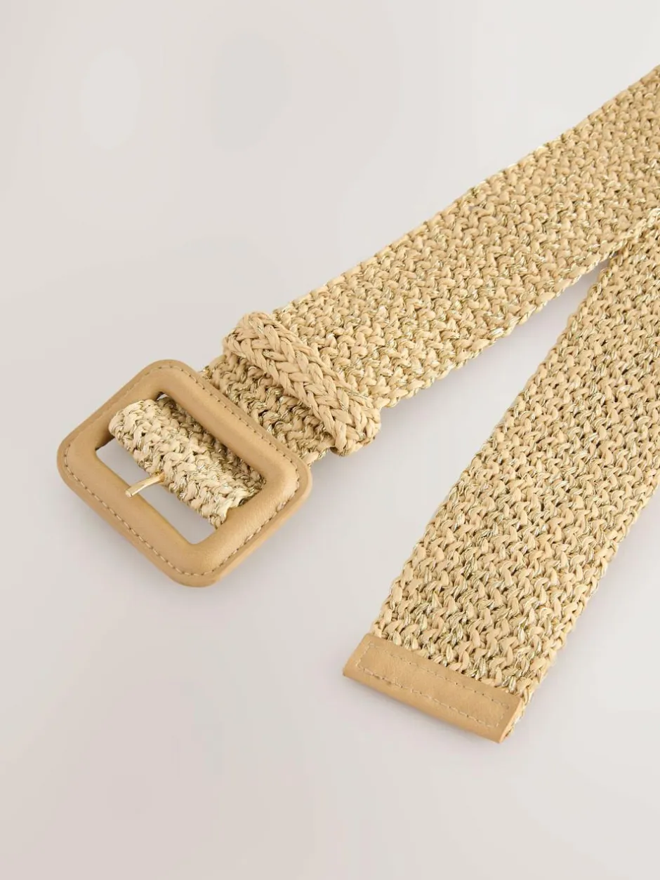 Next Natural/Gold Wide Raffia Effect Belt Online