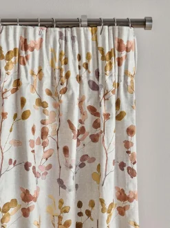 Next Honesty Leaf Floral Print Blackout/Thermal Pencil Pleat Curtains Natural/Orange Discount