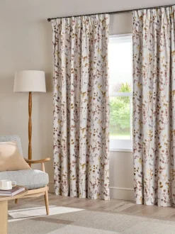 Next Honesty Leaf Floral Print Blackout/Thermal Pencil Pleat Curtains Natural/Orange Discount