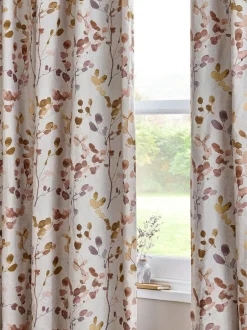 Next Honesty Leaf Floral Print Blackout/Thermal Pencil Pleat Curtains Natural/Orange Discount