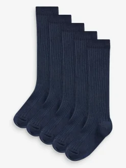 Next 5 Pack Cotton Rich Knee High Socks Navy Outlet