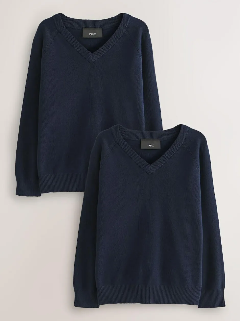 Next 2 Pack Knitted V-Neck Jumper (3-16yrs) Navy Online
