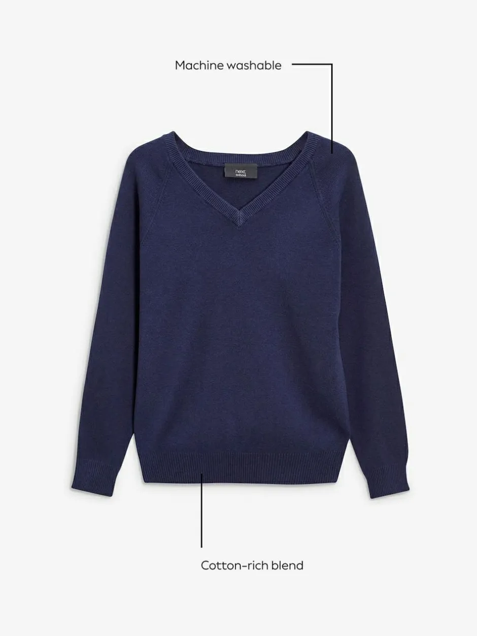 Next 2 Pack Knitted V-Neck Jumper (3-16yrs) Navy Online