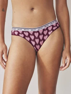 Next Bikini Cotton Logo Knickers 4 Pack Navy Argyle Check Outlet