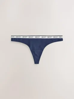 Next Thong Cotton Logo Knickers 4 Pack Navy Argyle Sale