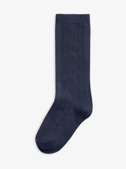 Next 3 Pack Cotton Rich Pointelle Knee High School Socks Navy Blue Clearance