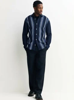 Next Stripe Short Sleeve Jersey Shirt Navy Blue / White Best