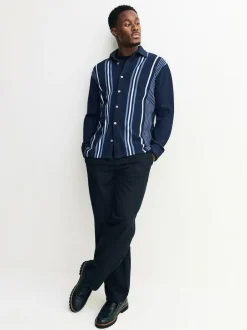 Next Stripe Short Sleeve Jersey Shirt Navy Blue / White Best