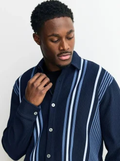 Next Stripe Short Sleeve Jersey Shirt Navy Blue / White Best
