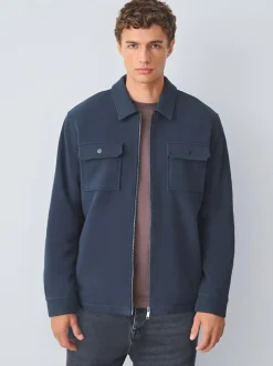 Next Borg Fleece Lined Shacket Navy Blue
