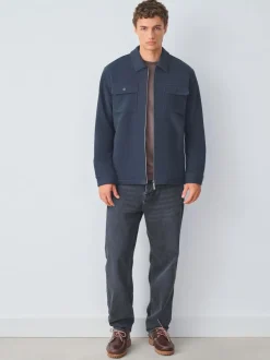Next Borg Fleece Lined Shacket Navy Blue