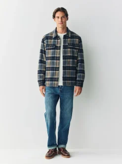 Next Navy Blue Borg Lined Check Shacket Discount